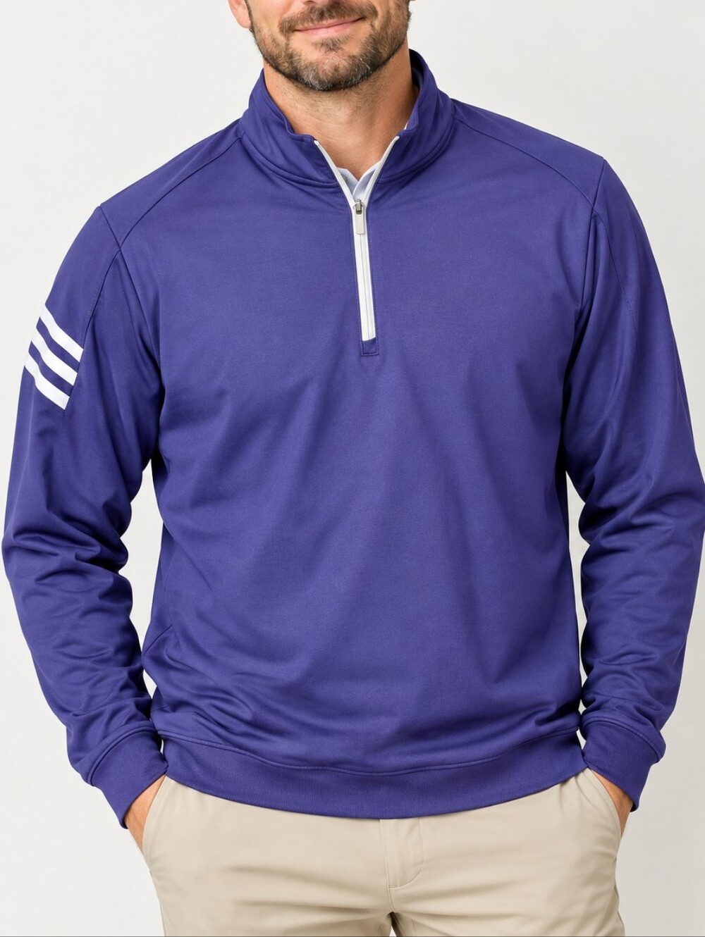 Adidas Mens Large Purple Sweatshirt Climalite Long Sleeve Golf Pullover 1/4 Zip
